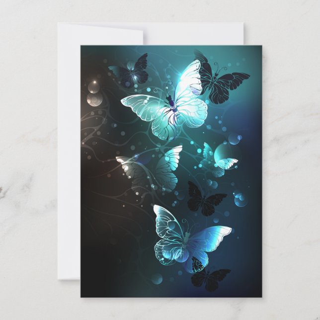 Mint Night Butterflies Holiday Card (Front)