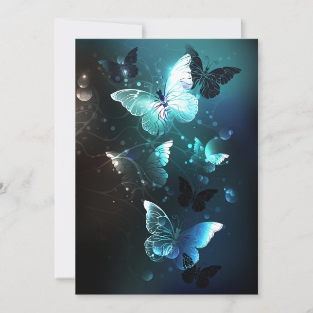 Mint Night Butterflies Holiday Card (Front)