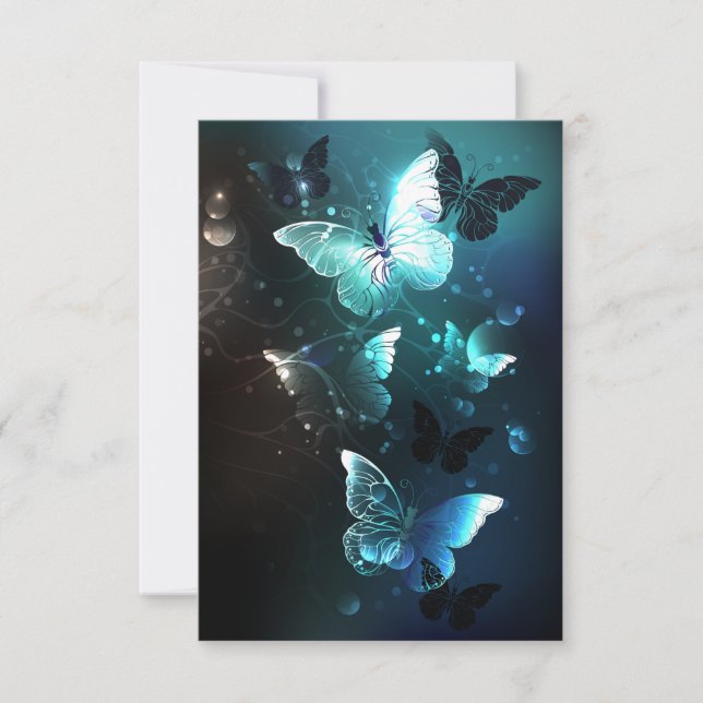 Mint Night Butterflies Invitation (Front)