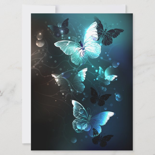 Mint Night Butterflies Invitation (Front)