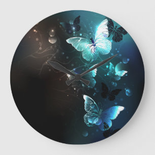 Mint Night Butterflies Large Clock