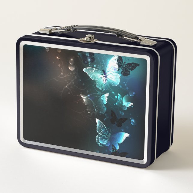 Mint Night Butterflies Metal Lunch Box (Front)