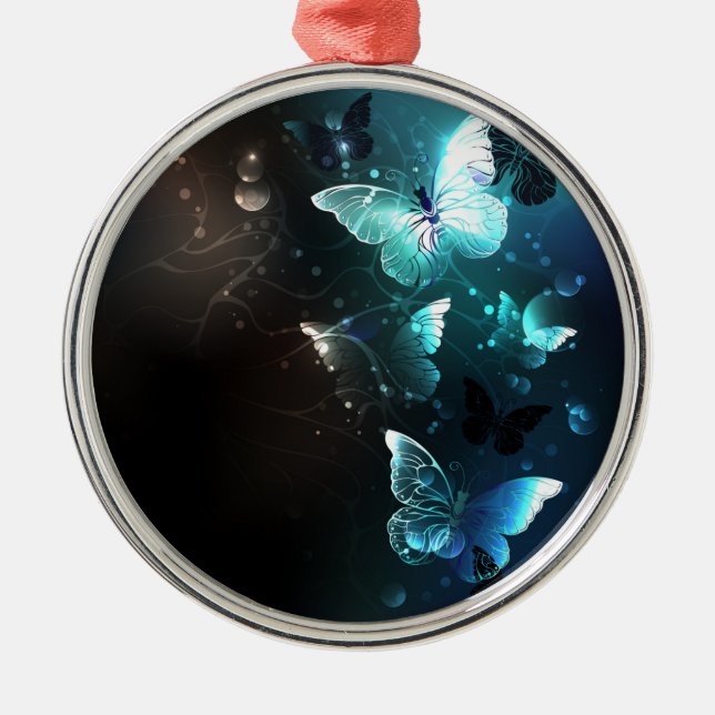 Mint Night Butterflies Metal Tree Decoration (Front)
