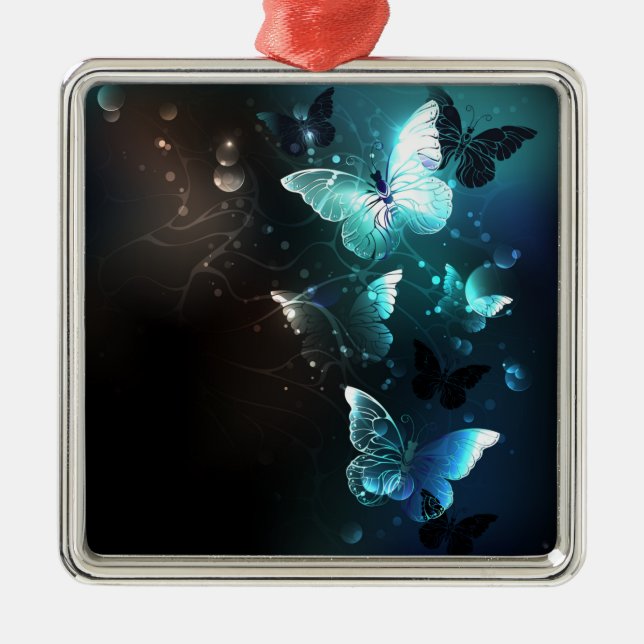 Mint Night Butterflies Metal Tree Decoration (Front)
