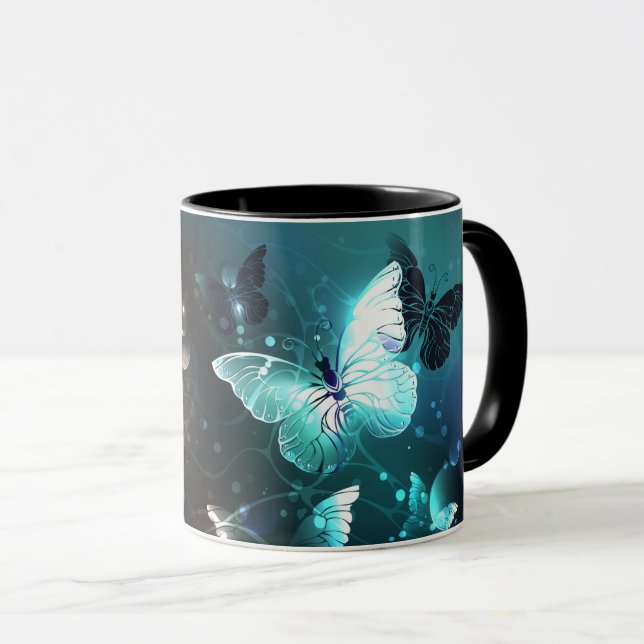 Mint Night Butterflies Mug (Front Right)