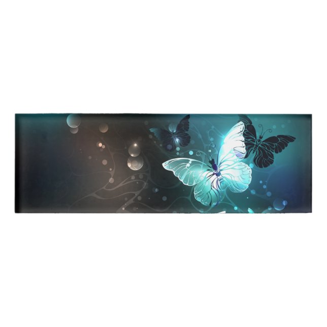 Mint Night Butterflies Name Tag (Front)