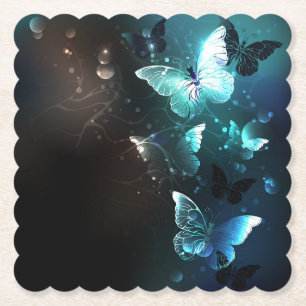 Mint Night Butterflies Paper Coaster
