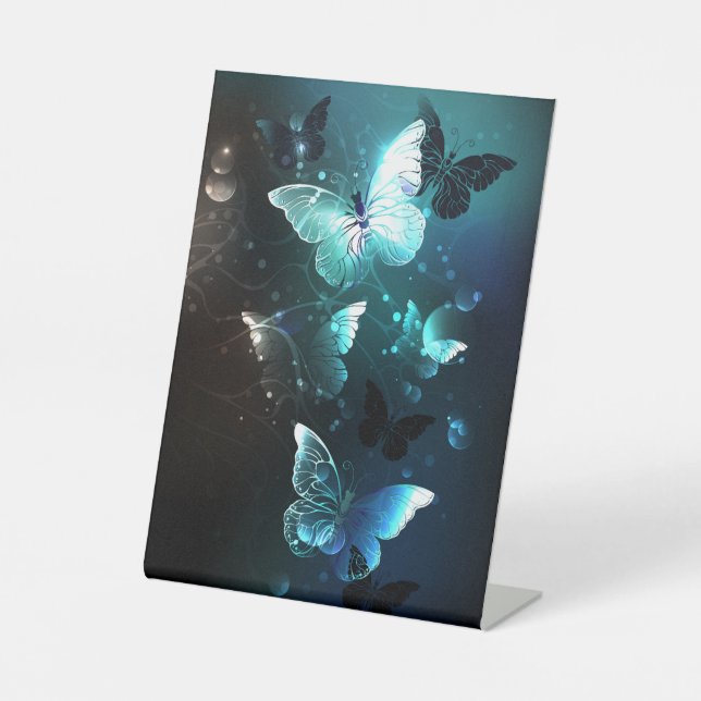 Mint Night Butterflies Pedestal Sign (Front)
