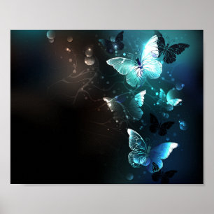 Mint Night Butterflies Poster