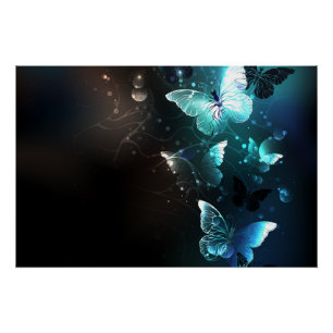Mint Night Butterflies Poster