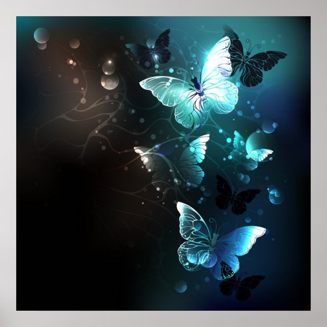 Mint Night Butterflies Poster (Front)
