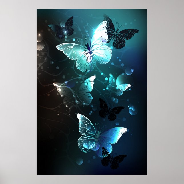 Mint Night Butterflies Poster (Front)