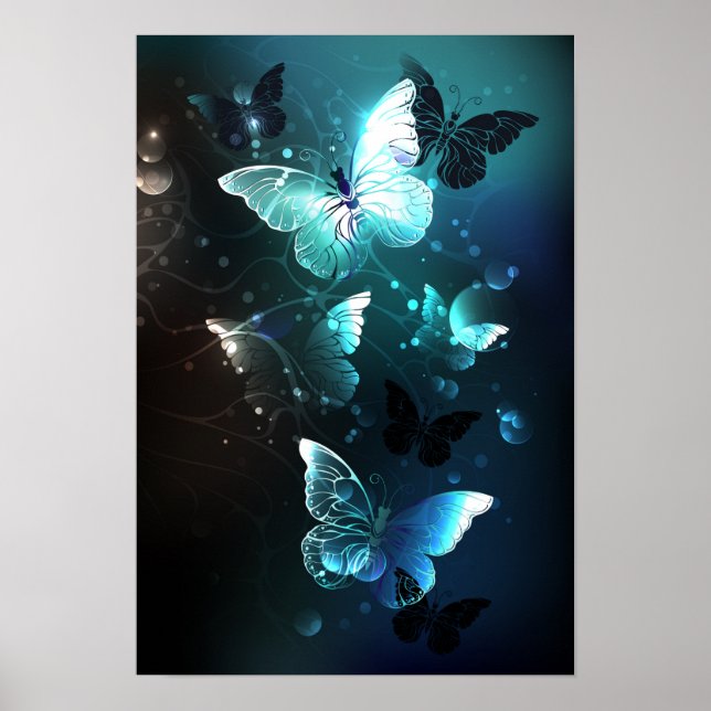 Mint Night Butterflies Poster (Front)