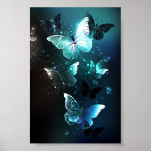 Mint Night Butterflies Poster