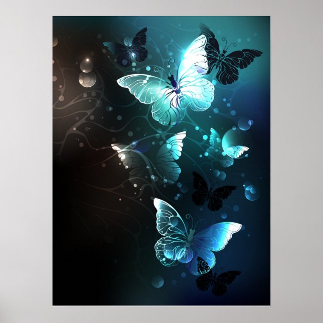 Mint Night Butterflies Poster (Front)
