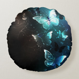 Mint Night Butterflies Round Cushion