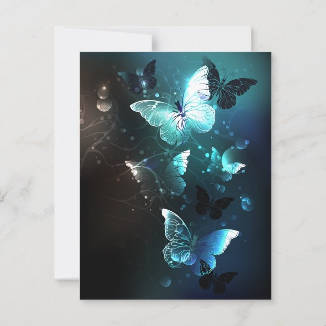 Mint Night Butterflies RSVP Card (Front)