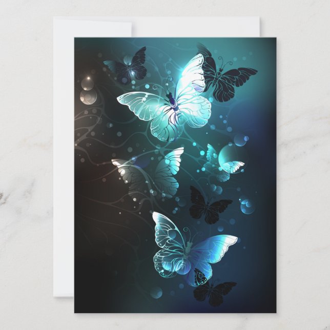 Mint Night Butterflies Save The Date (Front)