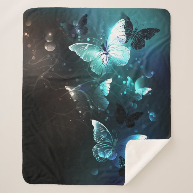 Mint Night Butterflies Sherpa Blanket (Front)
