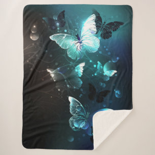Mint Night Butterflies Sherpa Blanket
