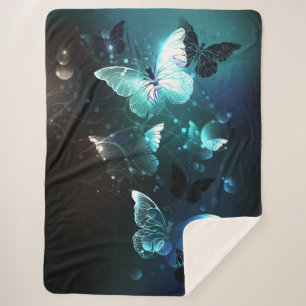 Mint Night Butterflies Sherpa Blanket