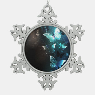 Mint Night Butterflies Snowflake Pewter Christmas Ornament
