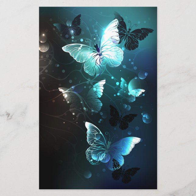 Mint Night Butterflies Stationery (Front)