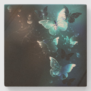 Mint Night Butterflies Stone Coaster