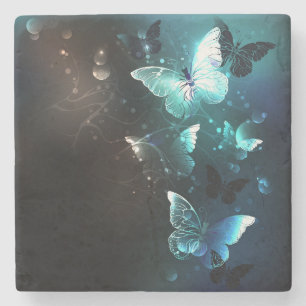 Mint Night Butterflies Stone Coaster