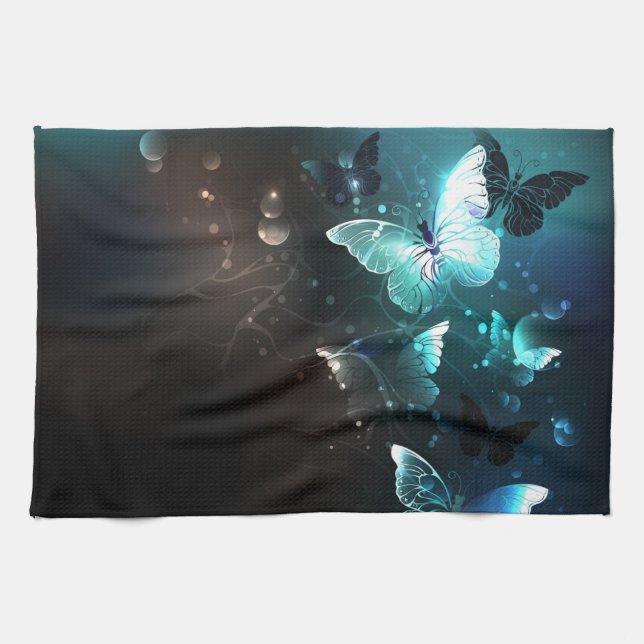 Mint Night Butterflies Tea Towel (Horizontal)