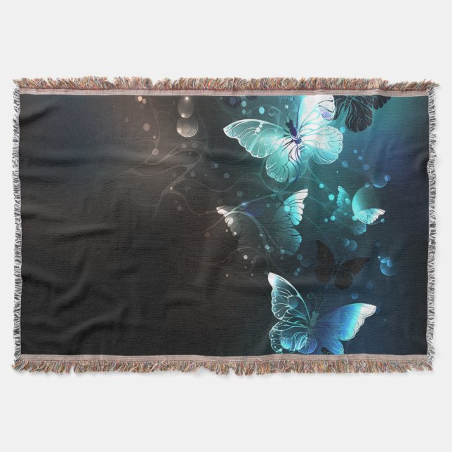Mint Night Butterflies Throw Blanket (Front)