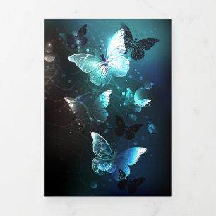 Mint Night Butterflies Tri-Fold Holiday Card