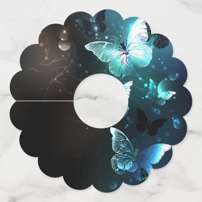 Mint Night Butterflies Wine Glass Tag (Front)