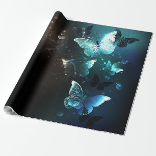 Mint Night Butterflies Wrapping Paper