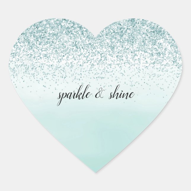 Mint Ombre Glitter personalised Heart Sticker (Front)