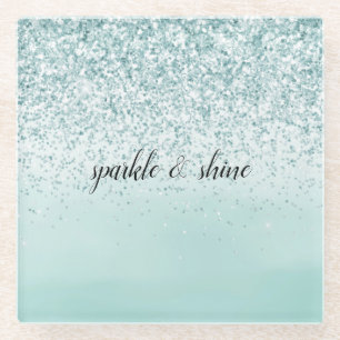 Mint Ombre Glitter personalized Glass Coaster