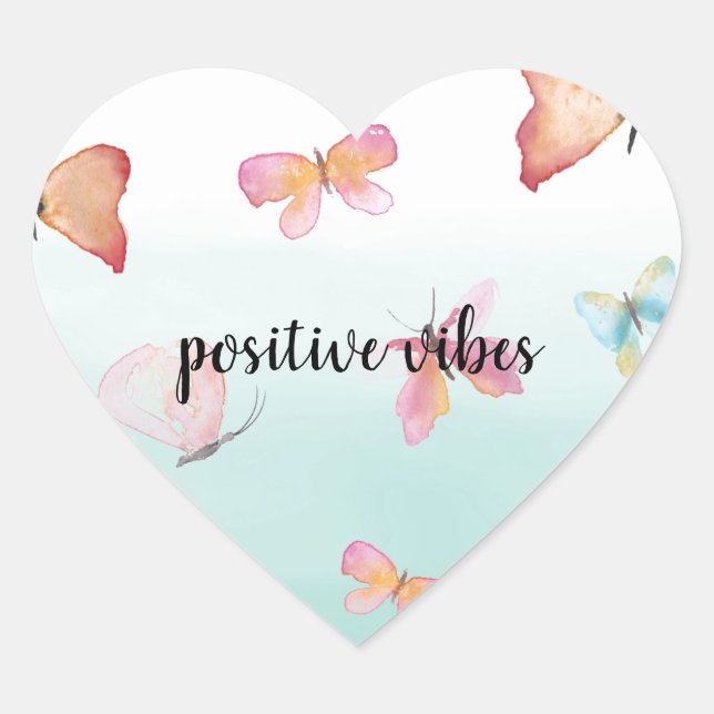 Mint Ombre Pink Butterflies Watercolor Heart Sticker (Front)