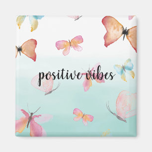 Mint Ombre Pink Butterflies Watercolor Magnet