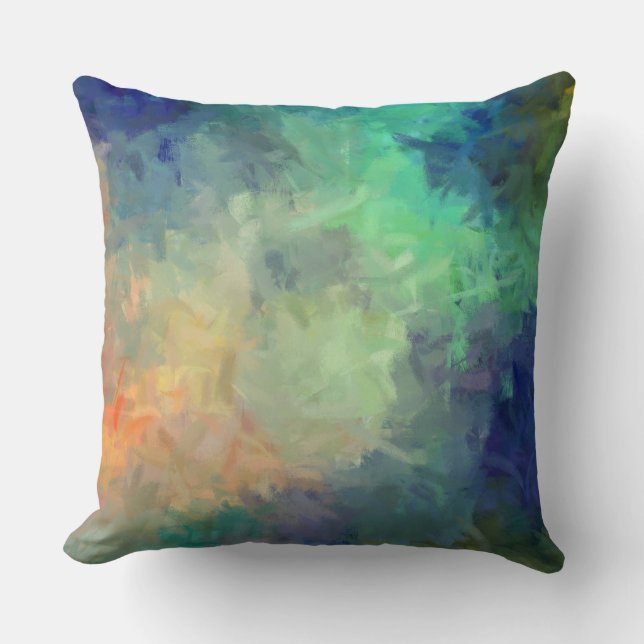 Mint Orange Blue Abstract Cushion (Front)