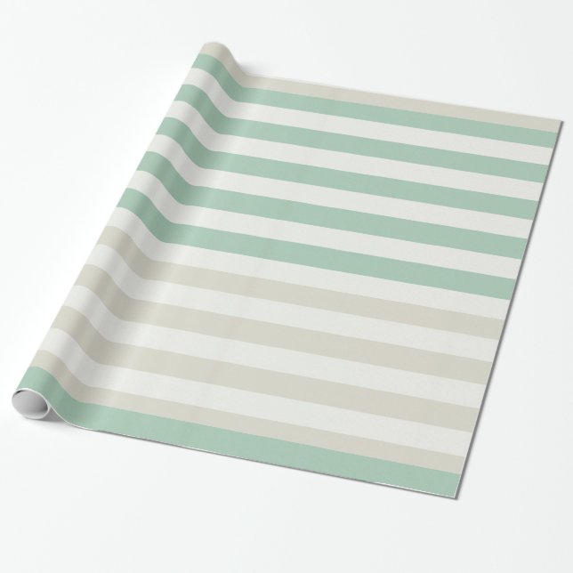 Mint, Pale and White Stripes Birthday Wrapping Paper (Unrolled)
