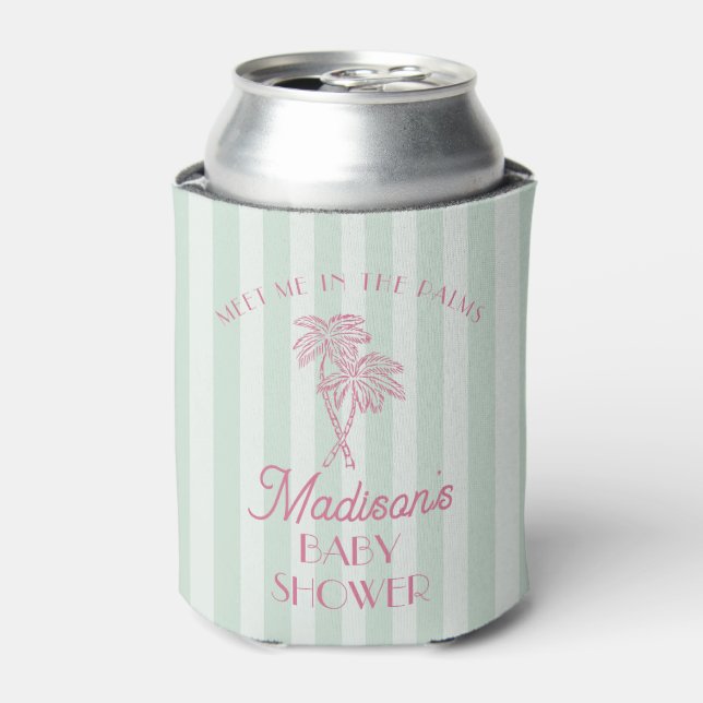 Mint Palm Spring Pastel Beach Baby Shower Can Cooler (Can Front)