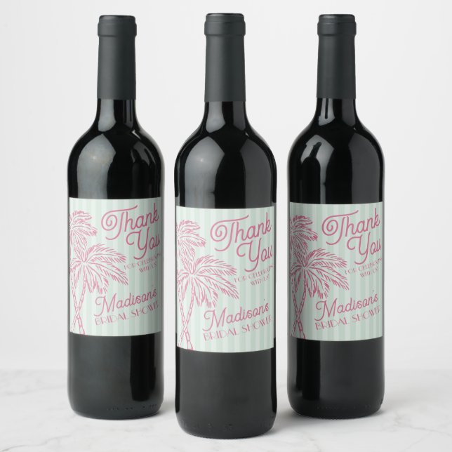 Mint Palm Spring Pastel Beach Bridal Shower Favour Wine Label (Bottles)