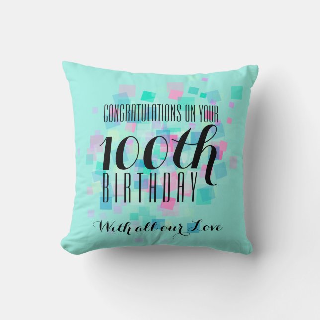 Mint Pastel Colours 100th Birthday Custom Pillow (Front)