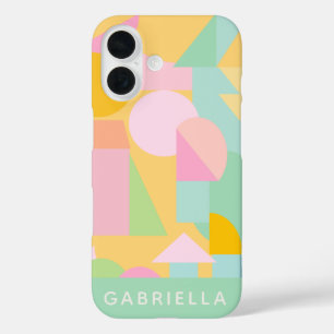 Mint Pastel Geometric Shapes Collage Personalised iPhone 16 Case