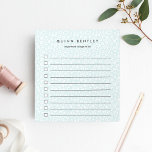 Mint | Pastel Leopard Print Personalised Notepad<br><div class="desc">Chic personalised to-do notepad features a leopard print background in muted pastel mint green and white. Personalise with a name and an additional line of custom text (shown with "important things to do") in modern black lettering. This lined checklist notepad in a subtle sea green animal print pattern makes it...</div>