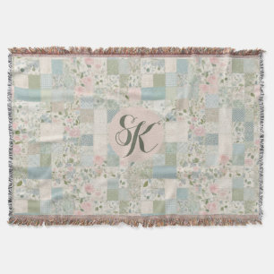 Mint Patchwork Monogram Throw Blanket