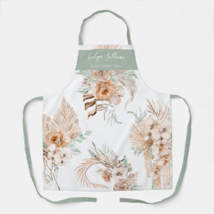 Mint Peach Beige Tropical Bouquets Apron