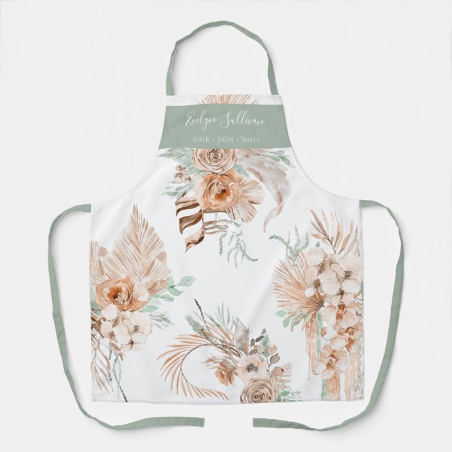 Mint Peach Beige Tropical Bouquets Apron (Front)