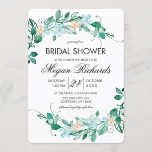 Mint Peach Floral Wreath Bridal Shower Invitation