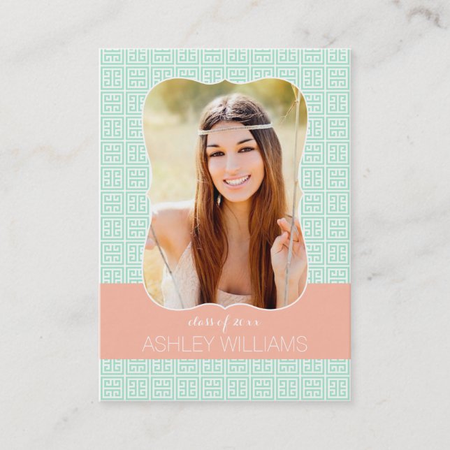 Mint Peach Greek Key Senior Rep Marketing Calling Card (Front)